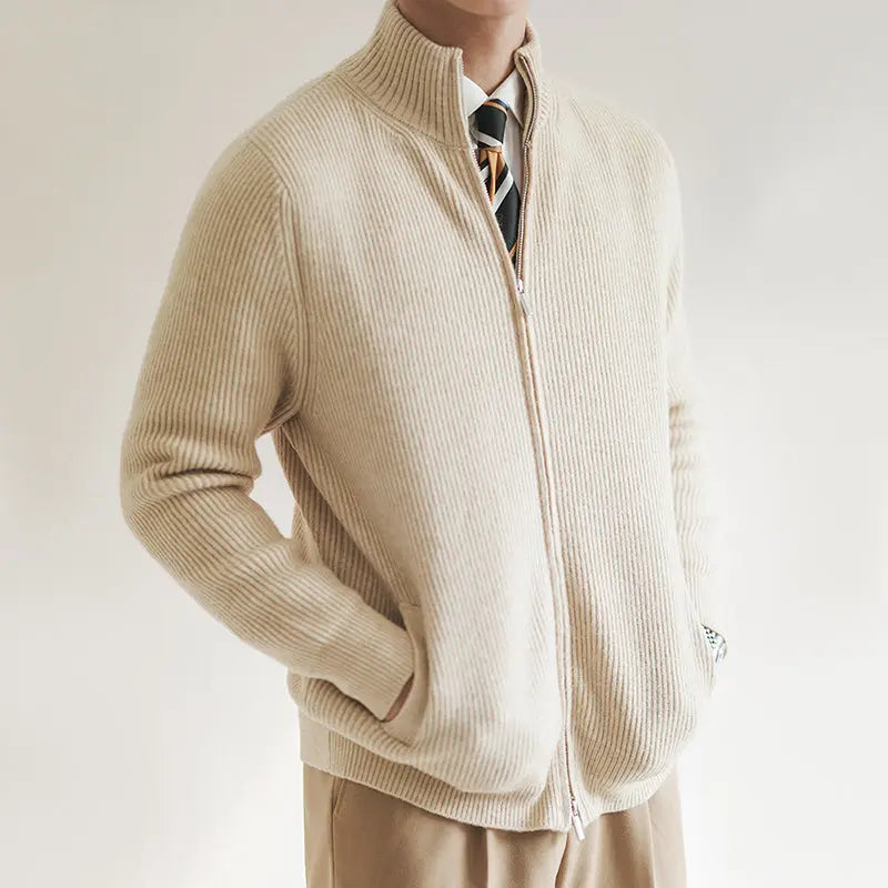 Herre Cardigan Jakke Ribbet Struktur Klassisk Stil 1