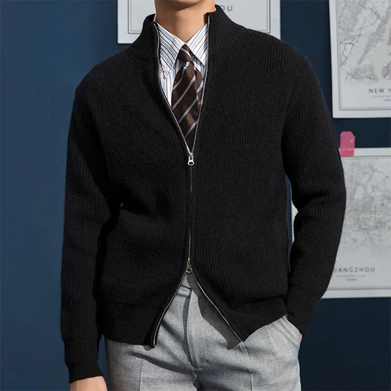 Herre Cardigan Jakke Ribbet Struktur Klassisk Stil 3