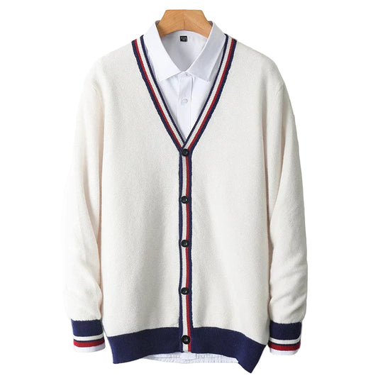 Herre Cardigan Jakke V-hals med Knepping 0
