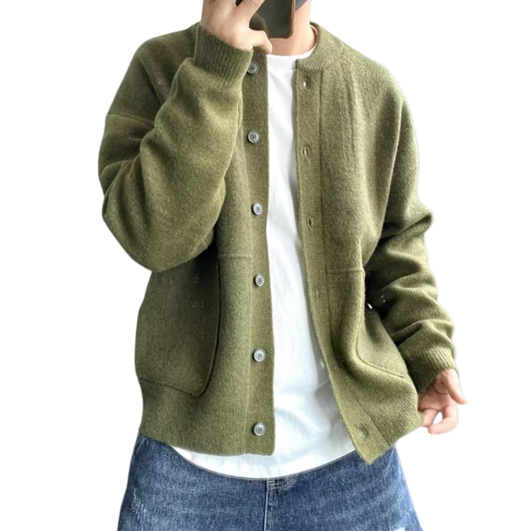 Herre Cardigan Ullstrikket Med Knappfront 0