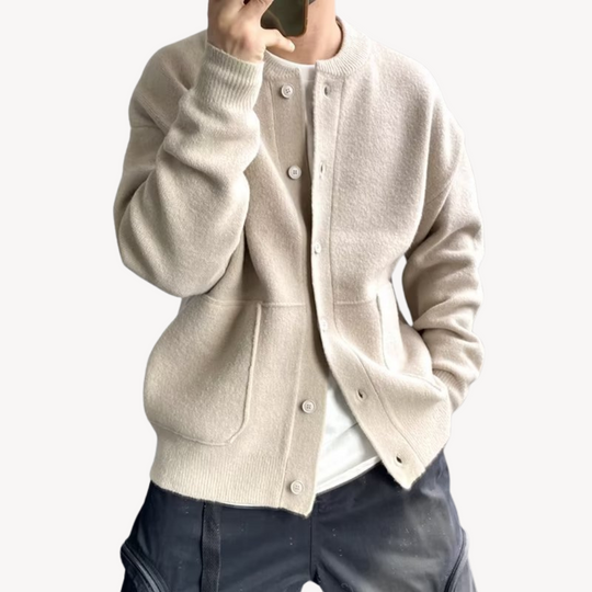 Herre Cardigan Ullstrikket Med Knappfront 1