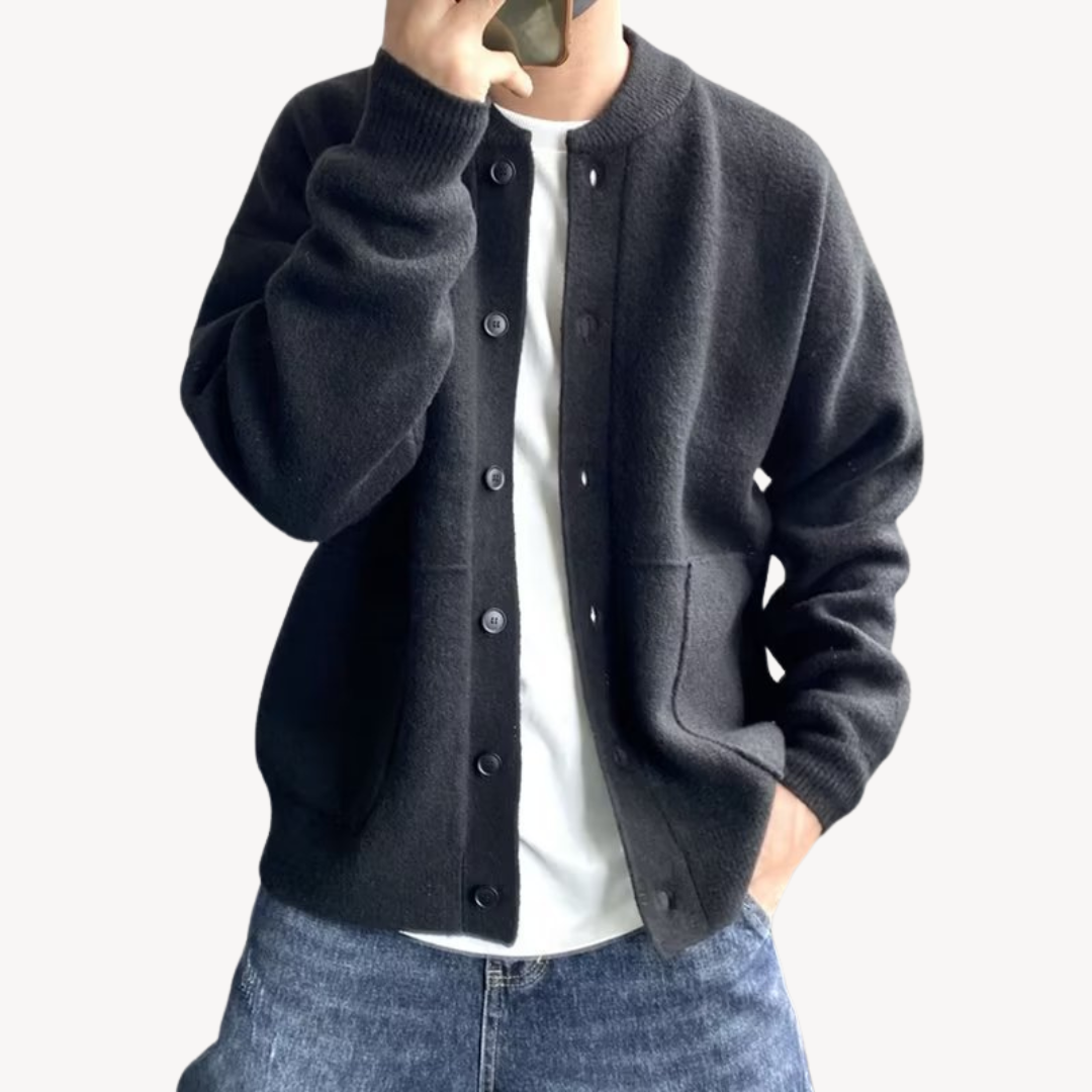 Herre Cardigan Ullstrikket Med Knappfront 2