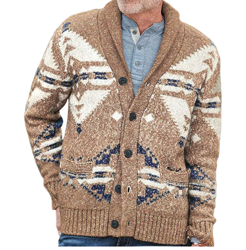 Herre Cardigan med Geometrisk Mønster 0