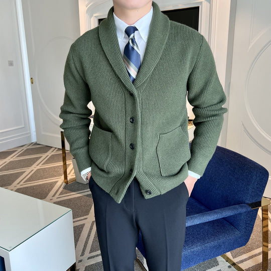 Herre Cardigan med Sjalkrage Ribbestrikket 2
