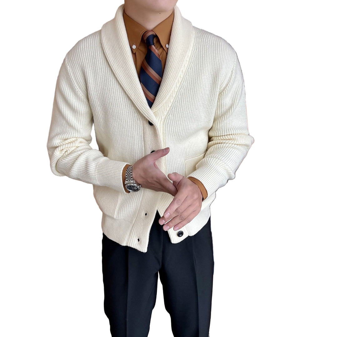 Herre Cardigan med Sjalkrage – Ribbestrikket – Knappelukking 0