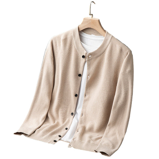 Herre Cardigan med Slim Fit og Ribbestrikket Kant 0