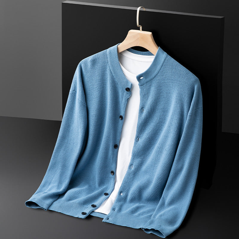Herre Cardigan med Slim Fit og Ribbestrikket Kant 1