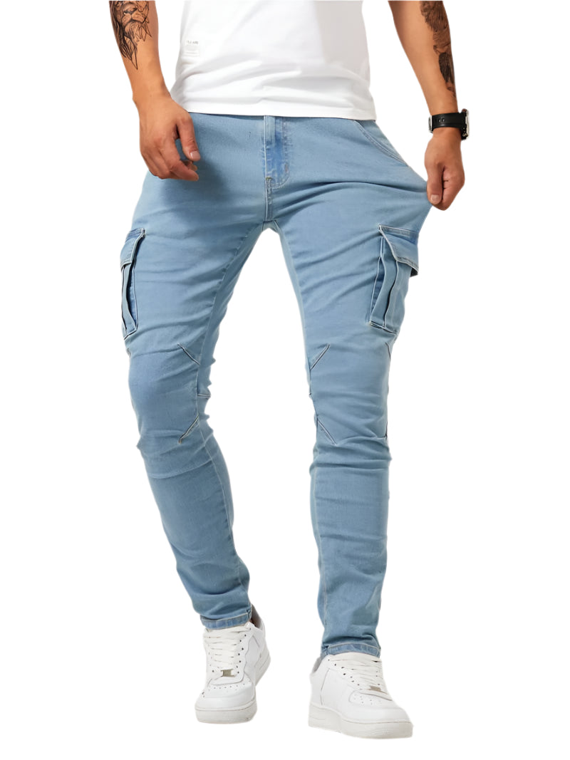 Herre Cargo Jeans med Tilpasset Passform og Fleksibel Denim 0