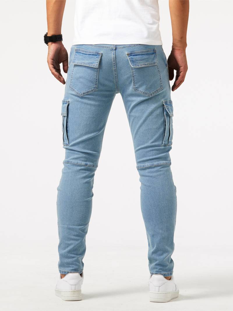Herre Cargo Jeans med Tilpasset Passform og Fleksibel Denim 1
