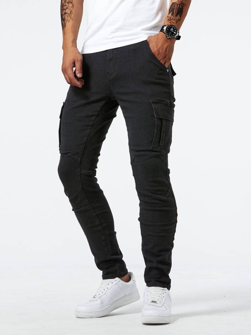 Herre Cargo Jeans med Tilpasset Passform og Fleksibel Denim 2