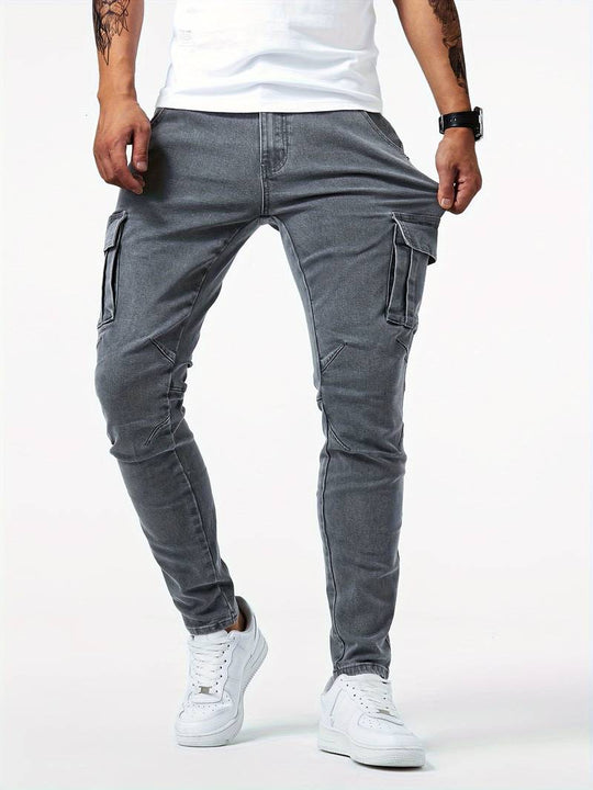 Herre Cargo Jeans med Tilpasset Passform og Fleksibel Denim 4