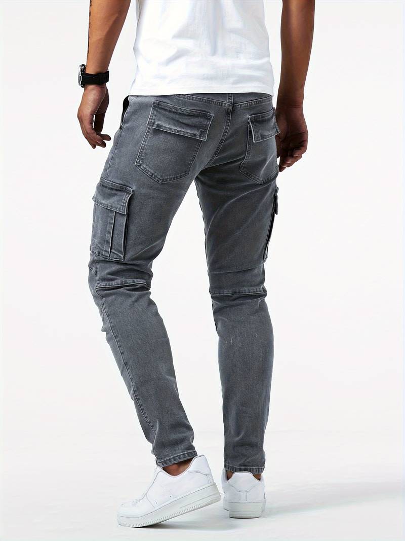 Herre Cargo Jeans med Tilpasset Passform og Fleksibel Denim 5
