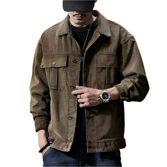Herre Corduroy Jakke Khaki Stil 0