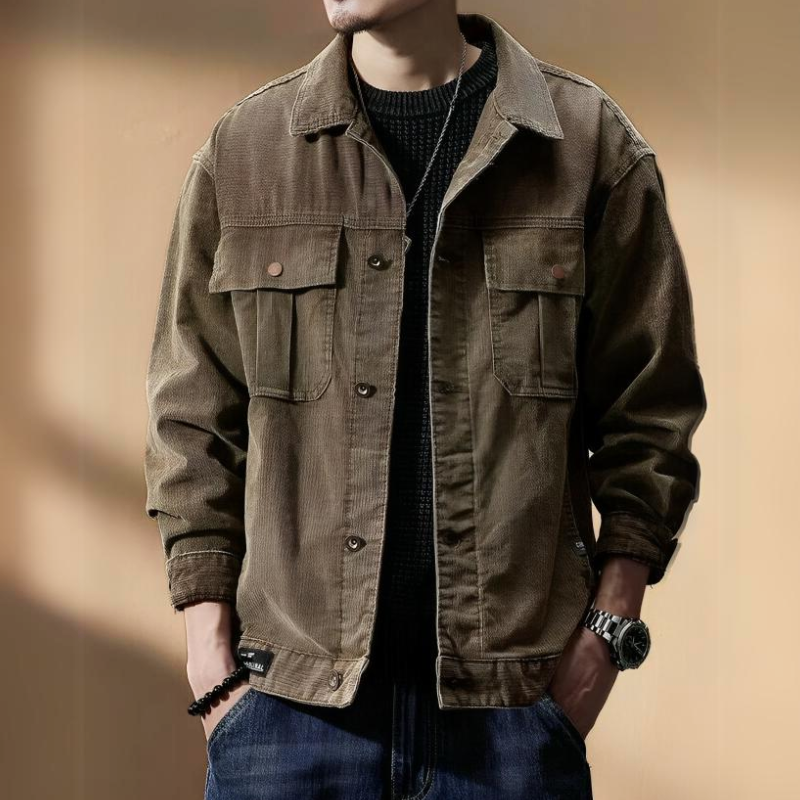 Herre Corduroy Jakke Khaki Stil 2