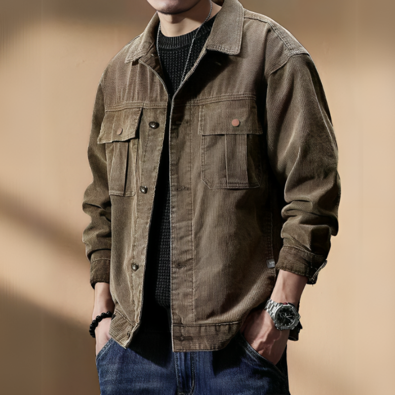 Herre Corduroy Jakke Khaki Stil 3