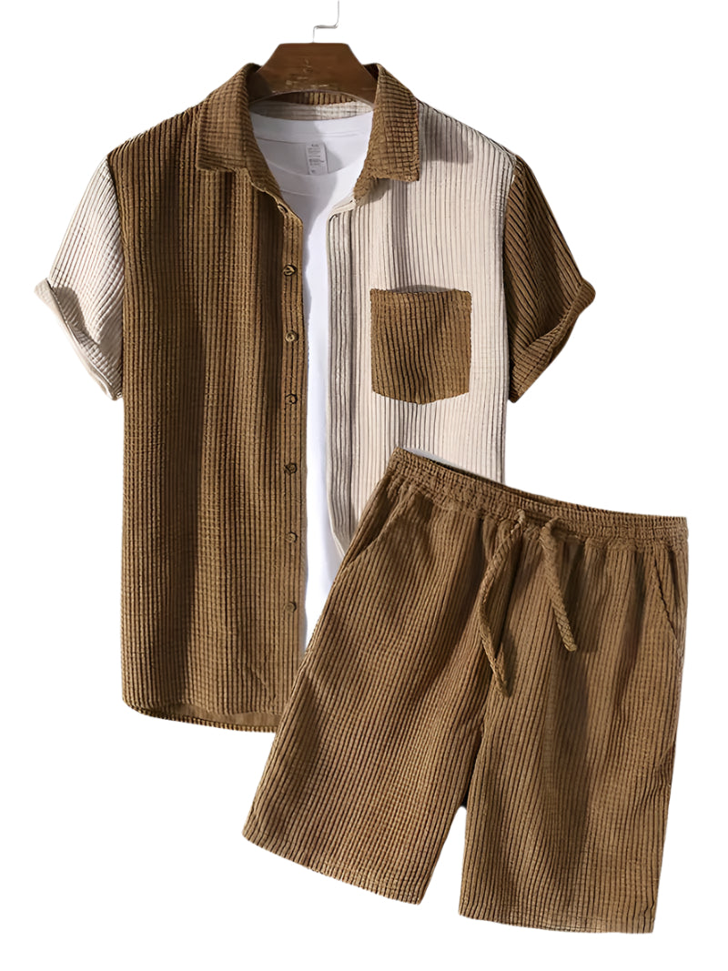 Herre Corduroy Sett Skjorte og Shorts 0