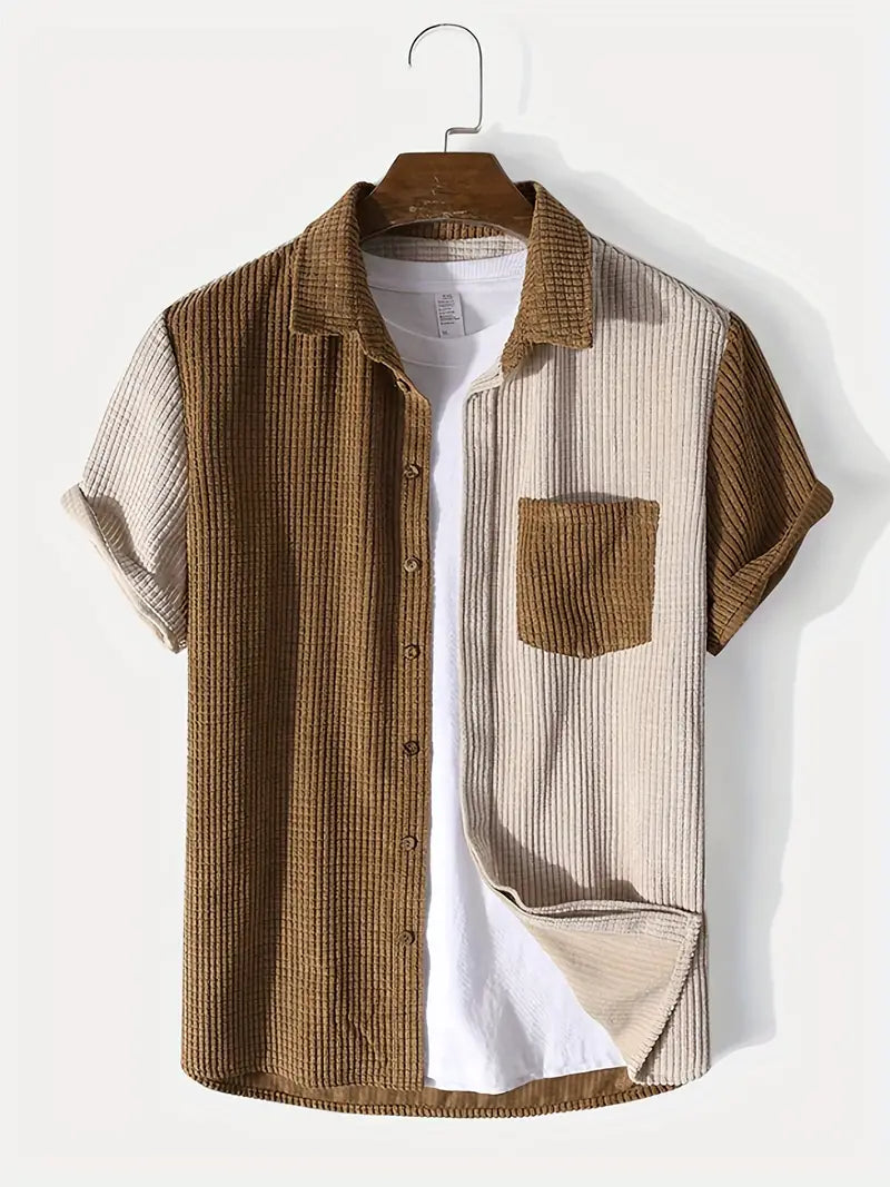 Herre Corduroy Sett Skjorte og Shorts 3