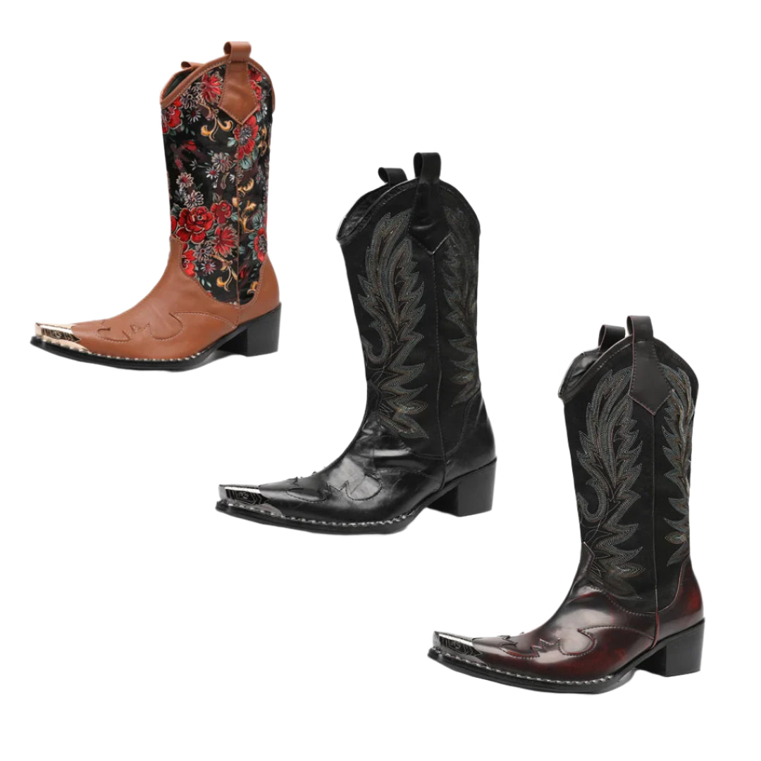 Herre Cowboy Boots Broderi Metalltå Lær 0