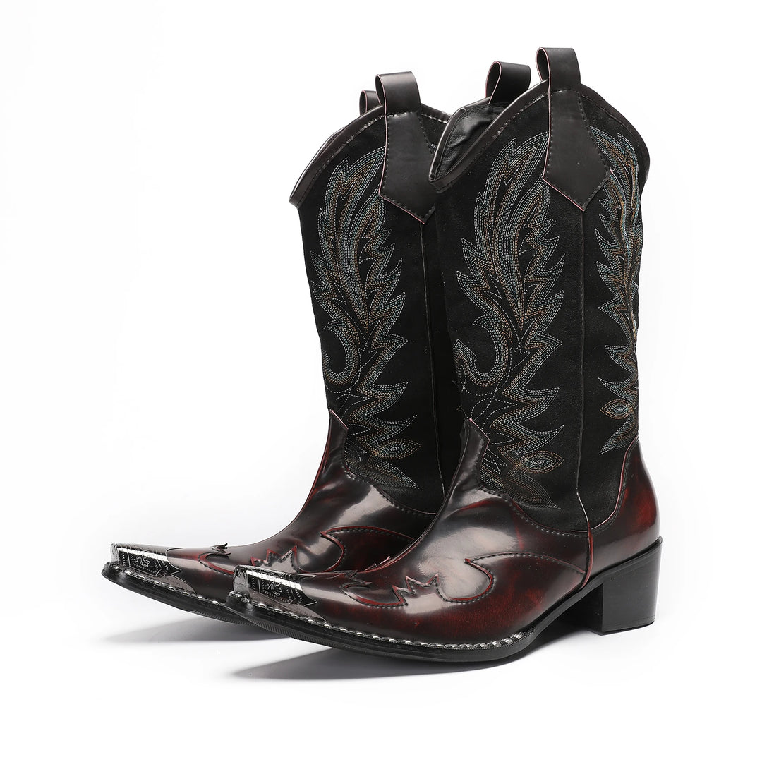 Herre Cowboy Boots Broderi Metalltå Lær 1