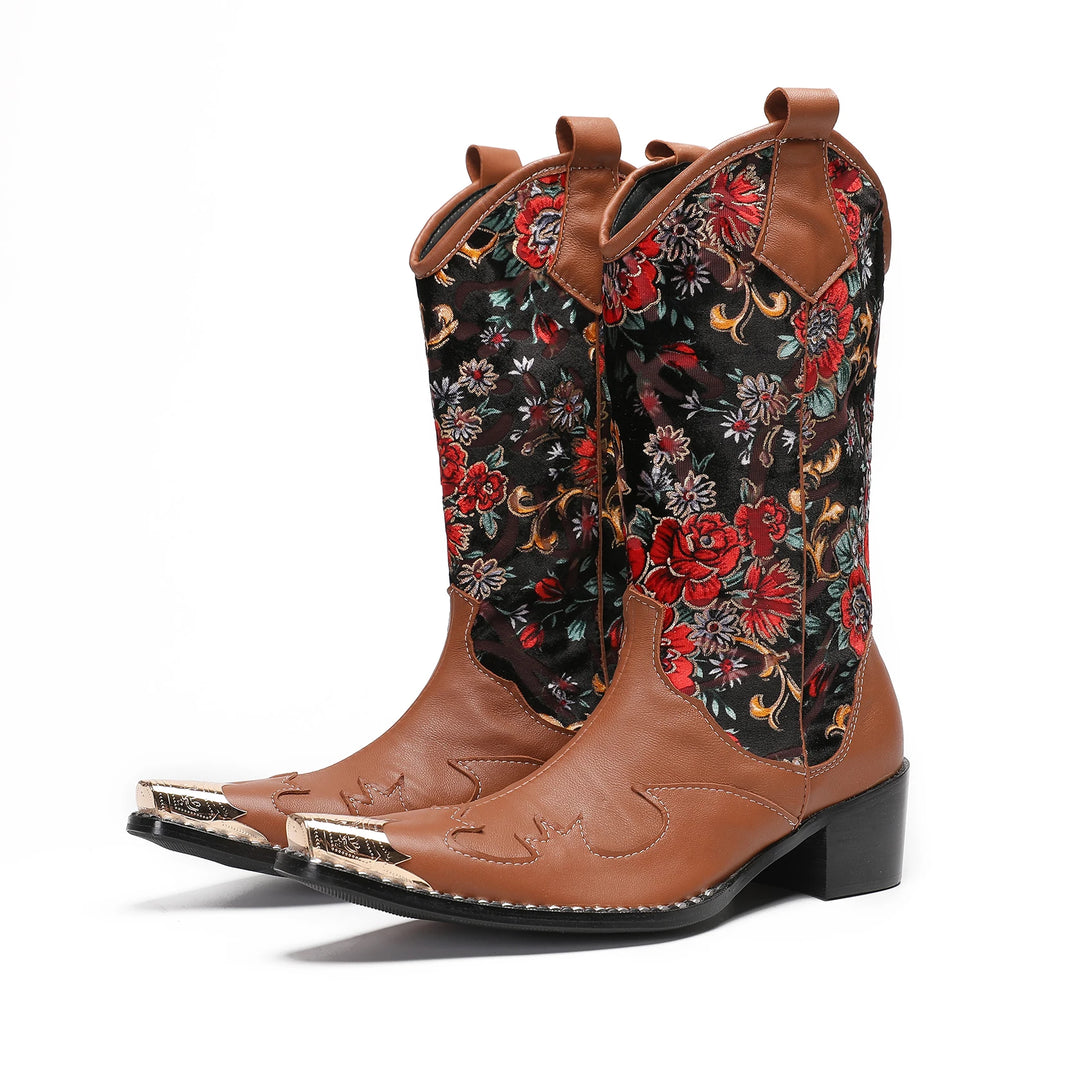 Herre Cowboy Boots Broderi Metalltå Lær 2