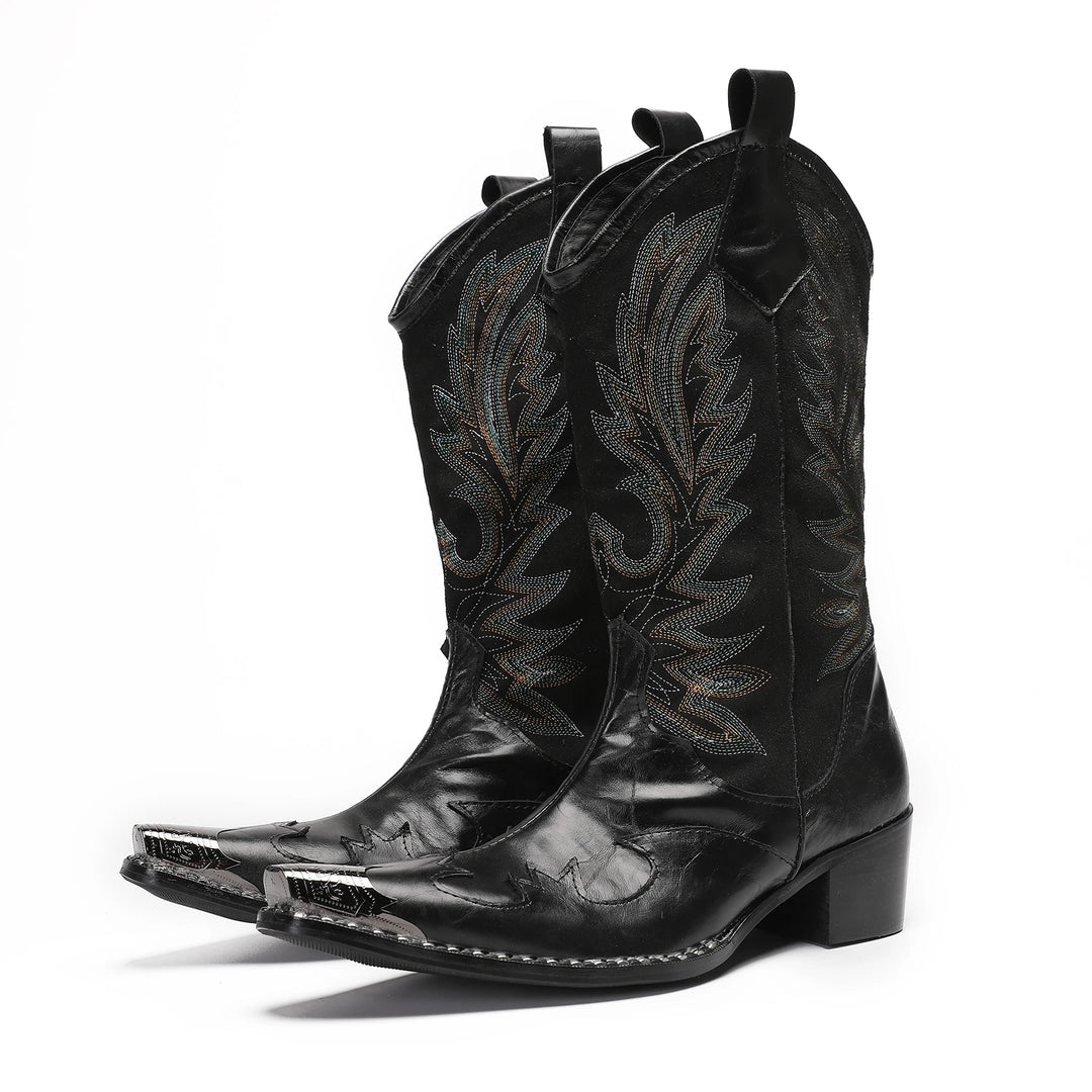 Herre Cowboy Boots Broderi Metalltå Lær 3
