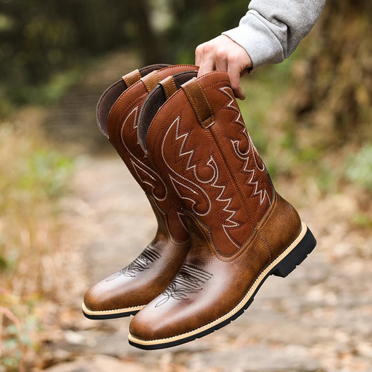 Herre Cowboy Boots Høy Topps Retro Lær og Tekstil 2