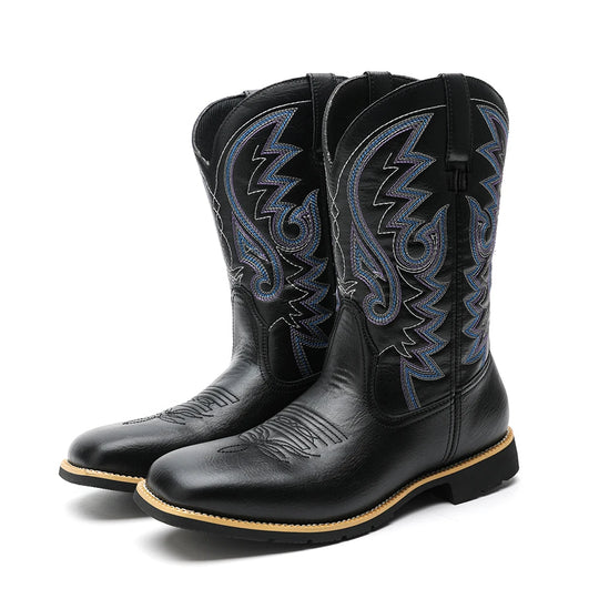 Herre Cowboy Boots Høy Topps Retro Lær og Tekstil 6