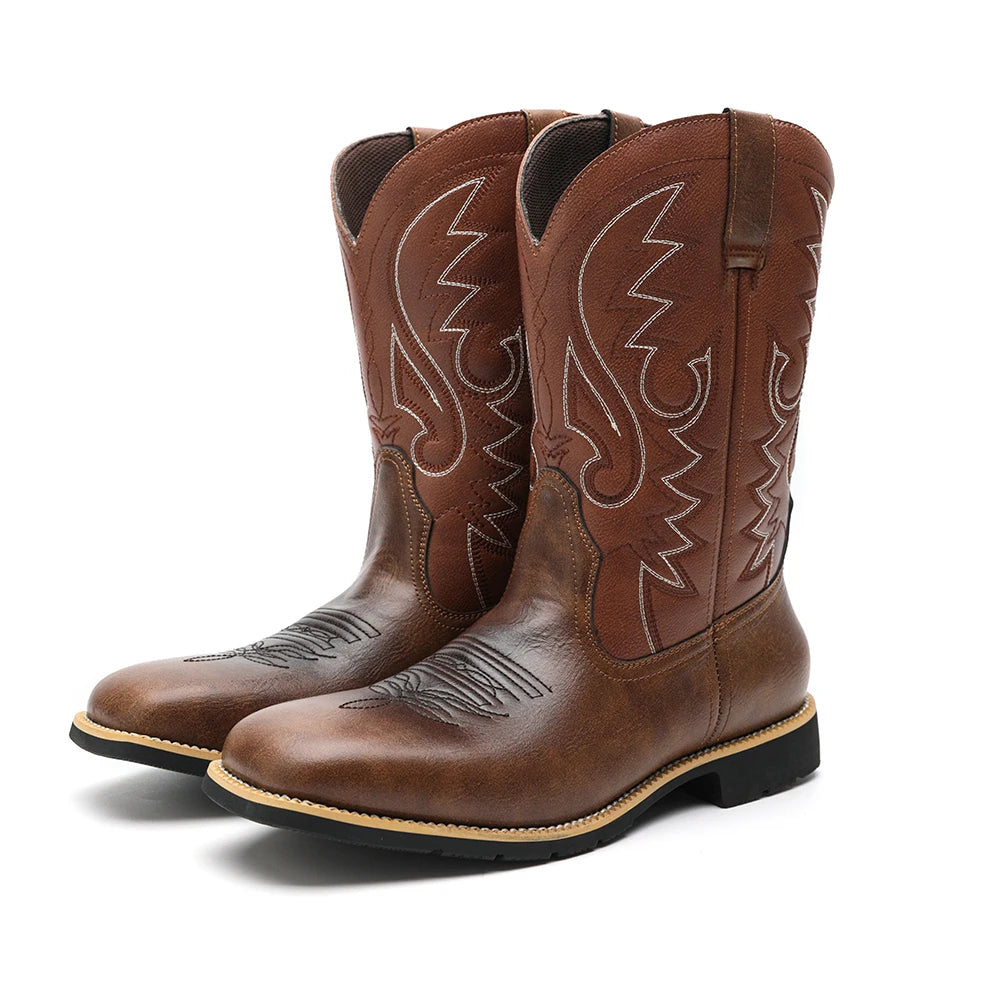 Herre Cowboy Boots Høy Topps Retro Lær og Tekstil 7