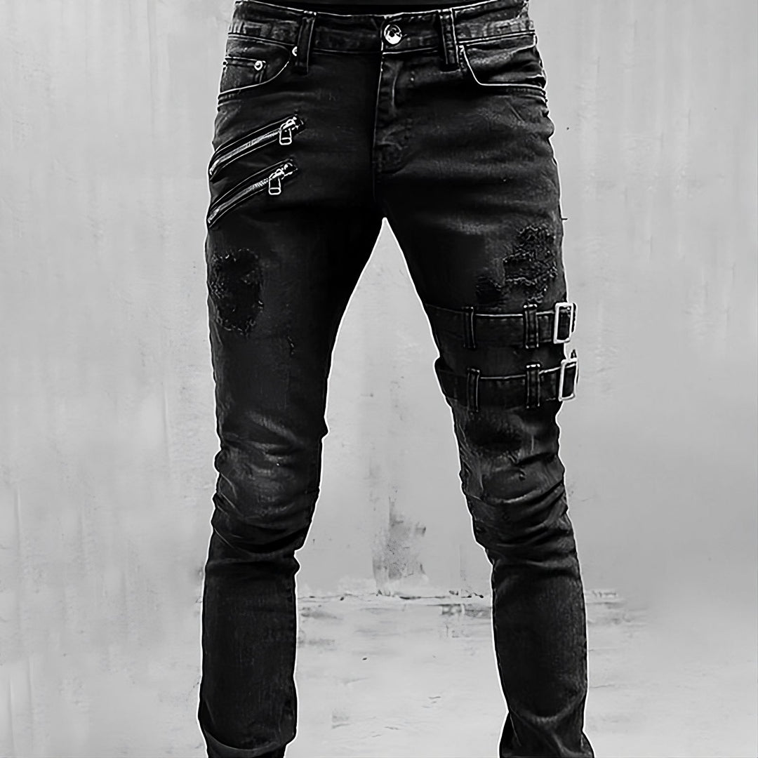 Herre Denimjeans med Spenner og Glidelåser 1