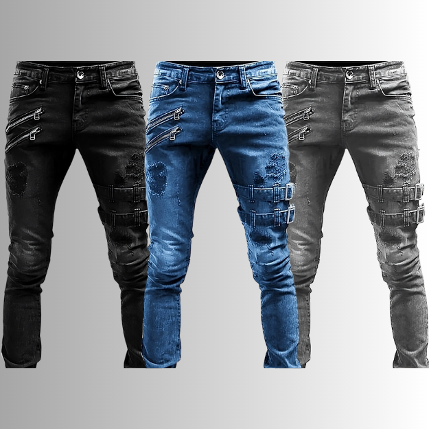 Herre Denimjeans med Spenner og Glidelåser 3