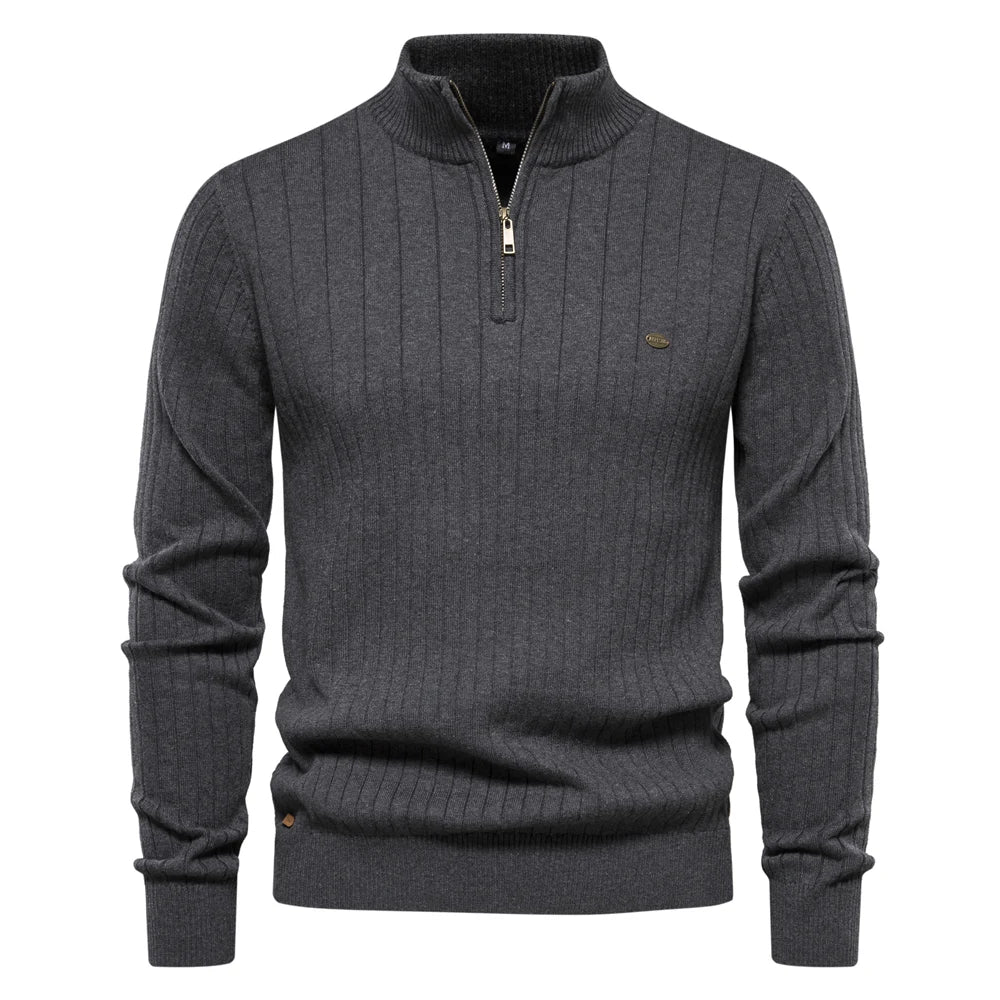 Herre Genser Half Zip Kattun med Ståkrage for Høst og Vinter 6
