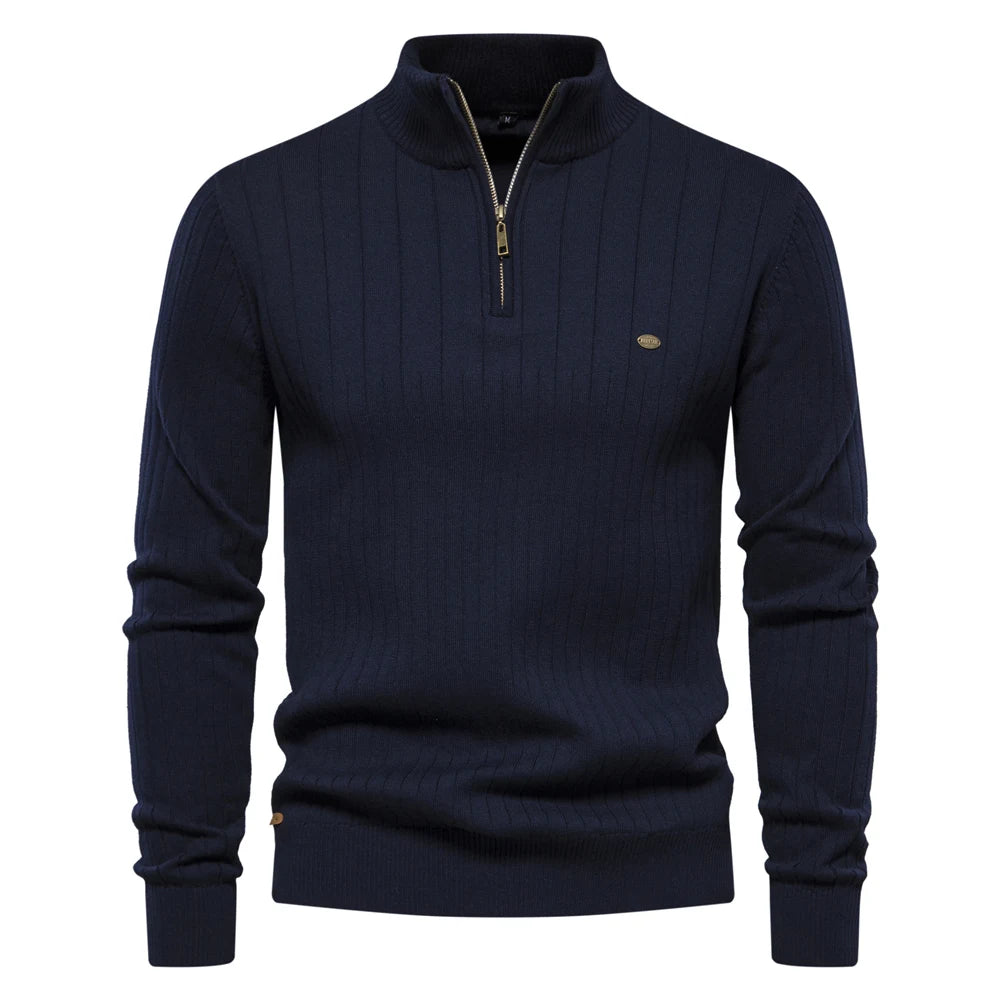 Herre Genser Half Zip Kattun med Ståkrage for Høst og Vinter 8