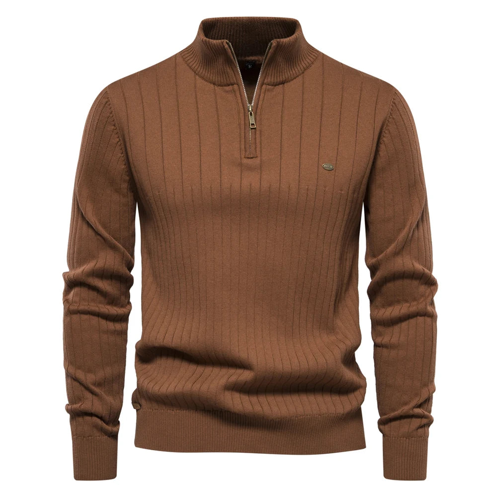 Herre Genser Half Zip Kattun med Ståkrage for Høst og Vinter 9