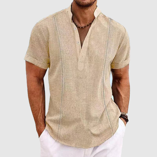Herre Henley Skjorte Kortermet Med Knapplukking 1