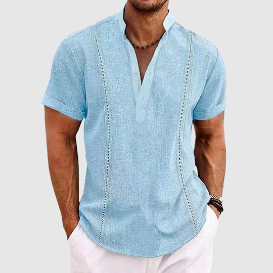 Herre Henley Skjorte Kortermet Med Knapplukking 2