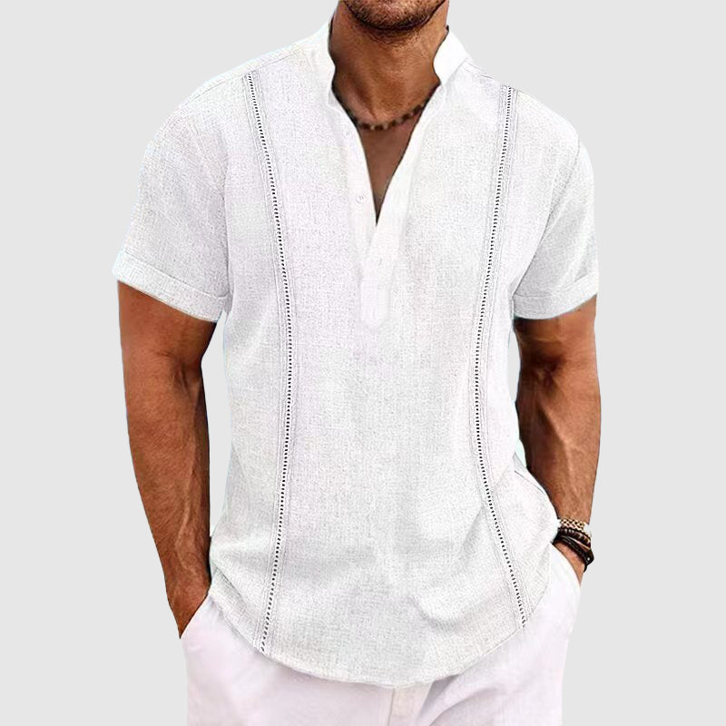 Herre Henley Skjorte Kortermet Med Knapplukking 3