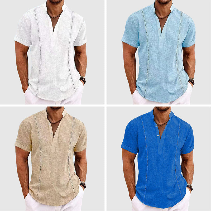 Herre Henley Skjorte Kortermet Med Knapplukking 4