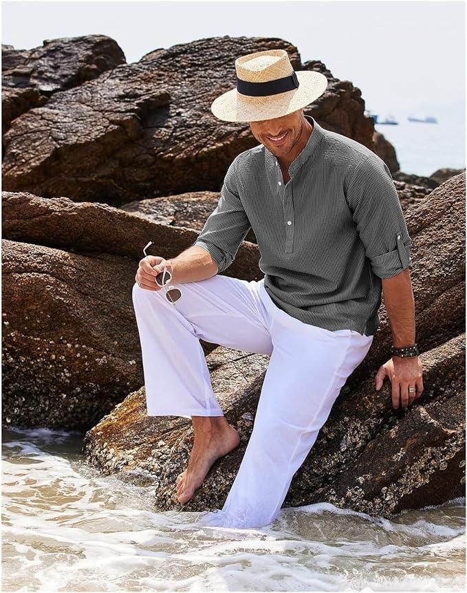 Herre Henley Skjorte Langermet Rulleoppslag Lett Stoff 2
