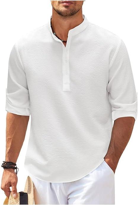 Herre Henley Skjorte Langermet Rulleoppslag Lett Stoff 4