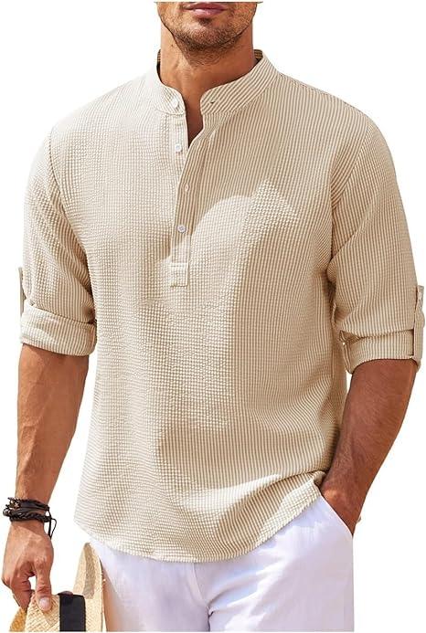 Herre Henley Skjorte Langermet Rulleoppslag Lett Stoff 7