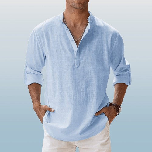 Herre Henley Skjorte Linstoff Langermet 1