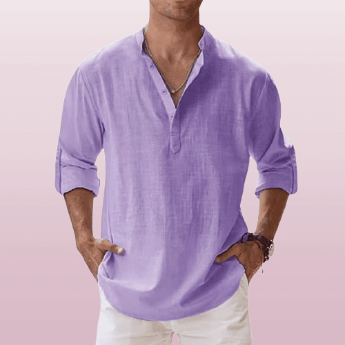 Herre Henley Skjorte Linstoff Langermet 11