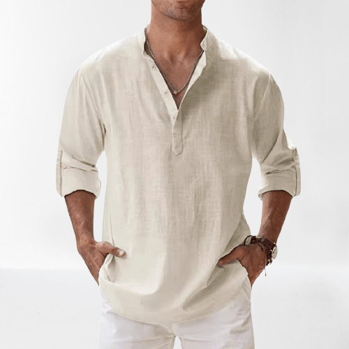 Herre Henley Skjorte Linstoff Langermet 4