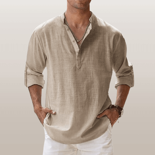 Herre Henley Skjorte Linstoff Langermet 5