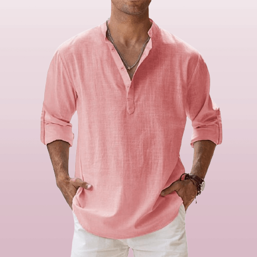 Herre Henley Skjorte Linstoff Langermet 6