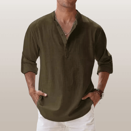 Herre Henley Skjorte Linstoff Langermet 8