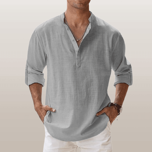 Herre Henley Skjorte Linstoff Langermet 9