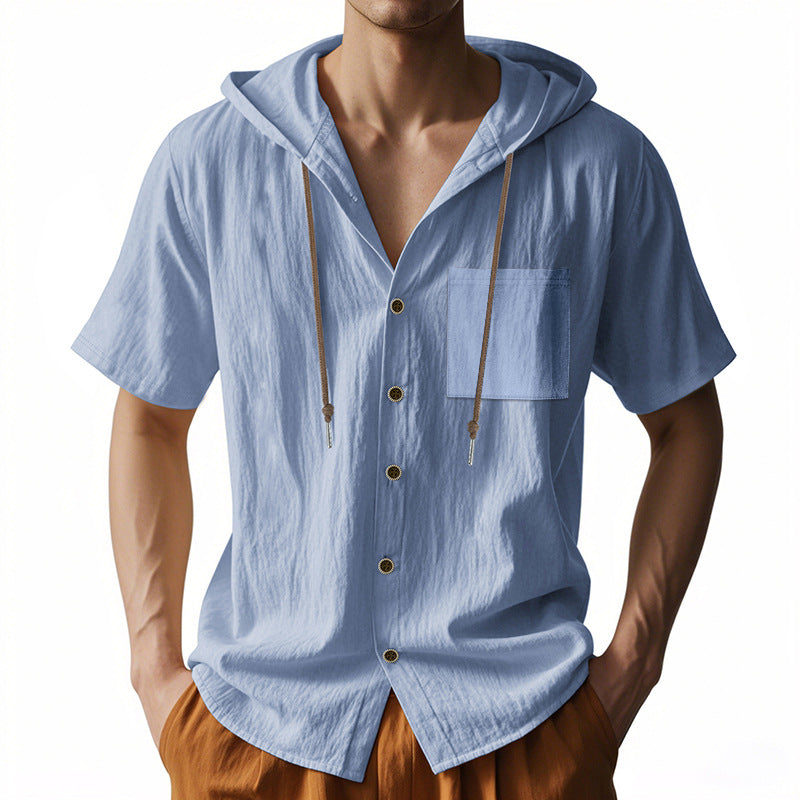 Herre Hette skjorte – Linblanding – Avslappet passform – Korte ermer – Knapp-up Casual topp 1