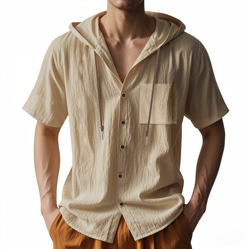 Herre Hette skjorte – Linblanding – Avslappet passform – Korte ermer – Knapp-up Casual topp 2