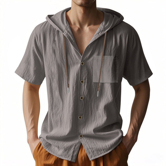 Herre Hette skjorte – Linblanding – Avslappet passform – Korte ermer – Knapp-up Casual topp 3